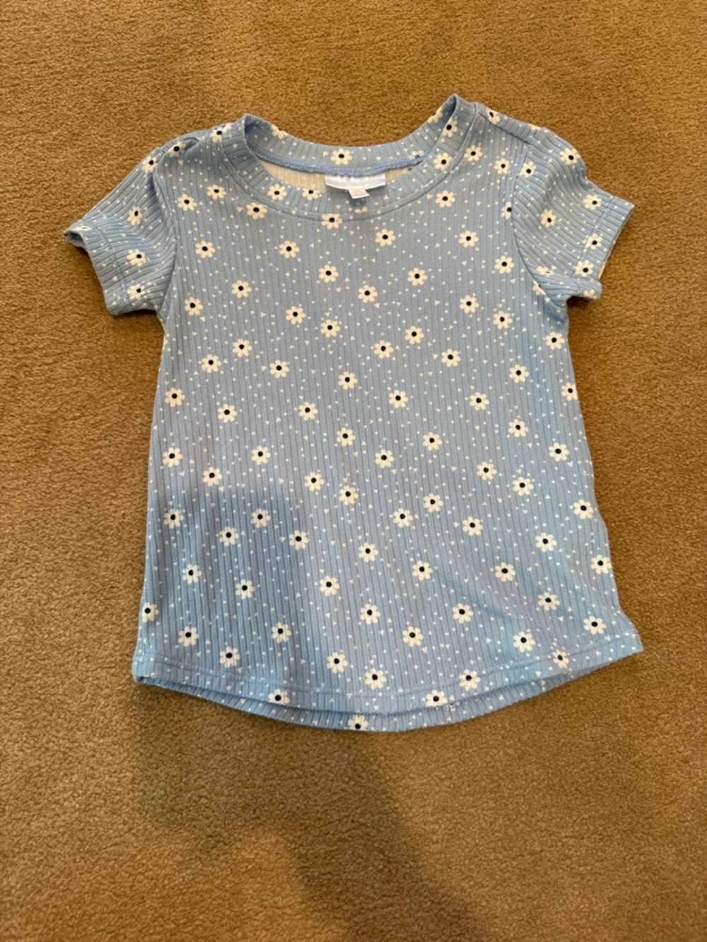 Tahari Blue Short Sleeve Daisy Print Ribbed Tee